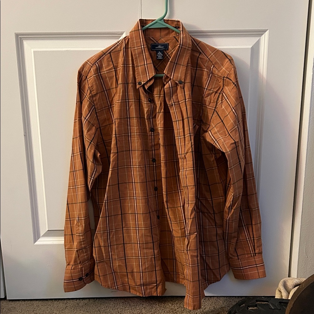 Dockers Men's Casual Button Down Shirt - Orange Plaid